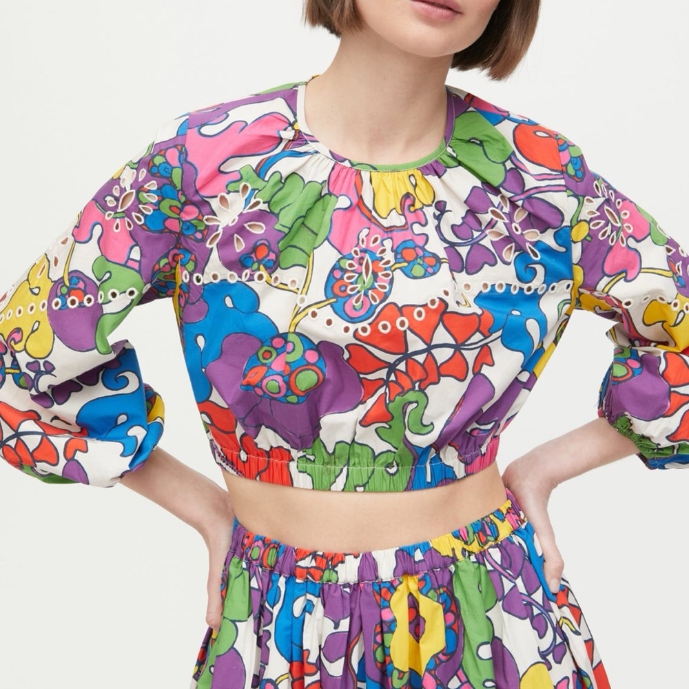 Rhode Adeline Top Woodstock Floral Rainbow Cropped Cotton size Medium